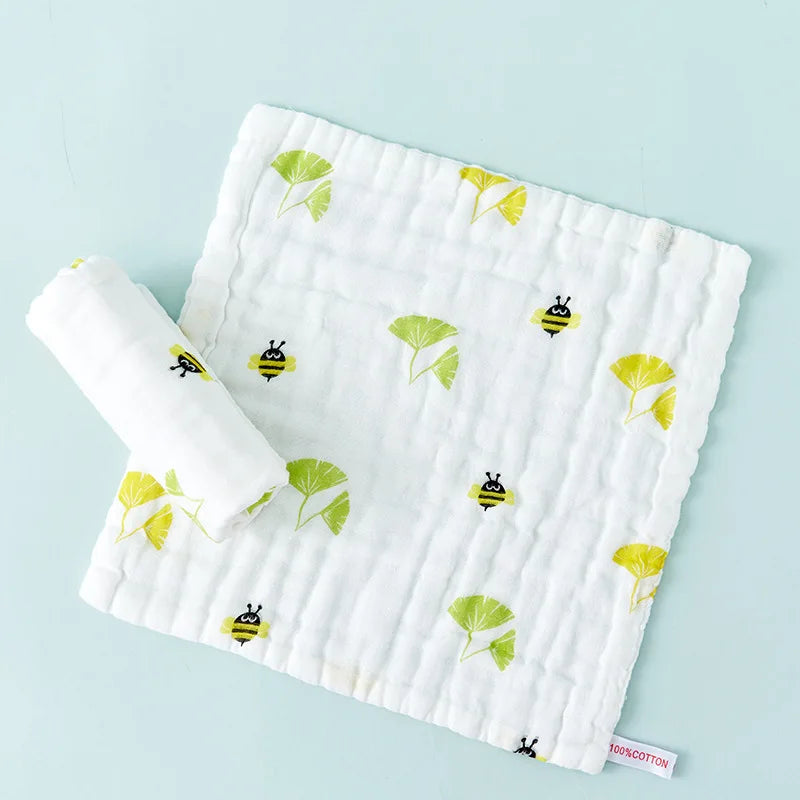 Baby Burp Cloth 6-Layer High-Density Cotton Muslin Cartoon Design Infant Washcloth