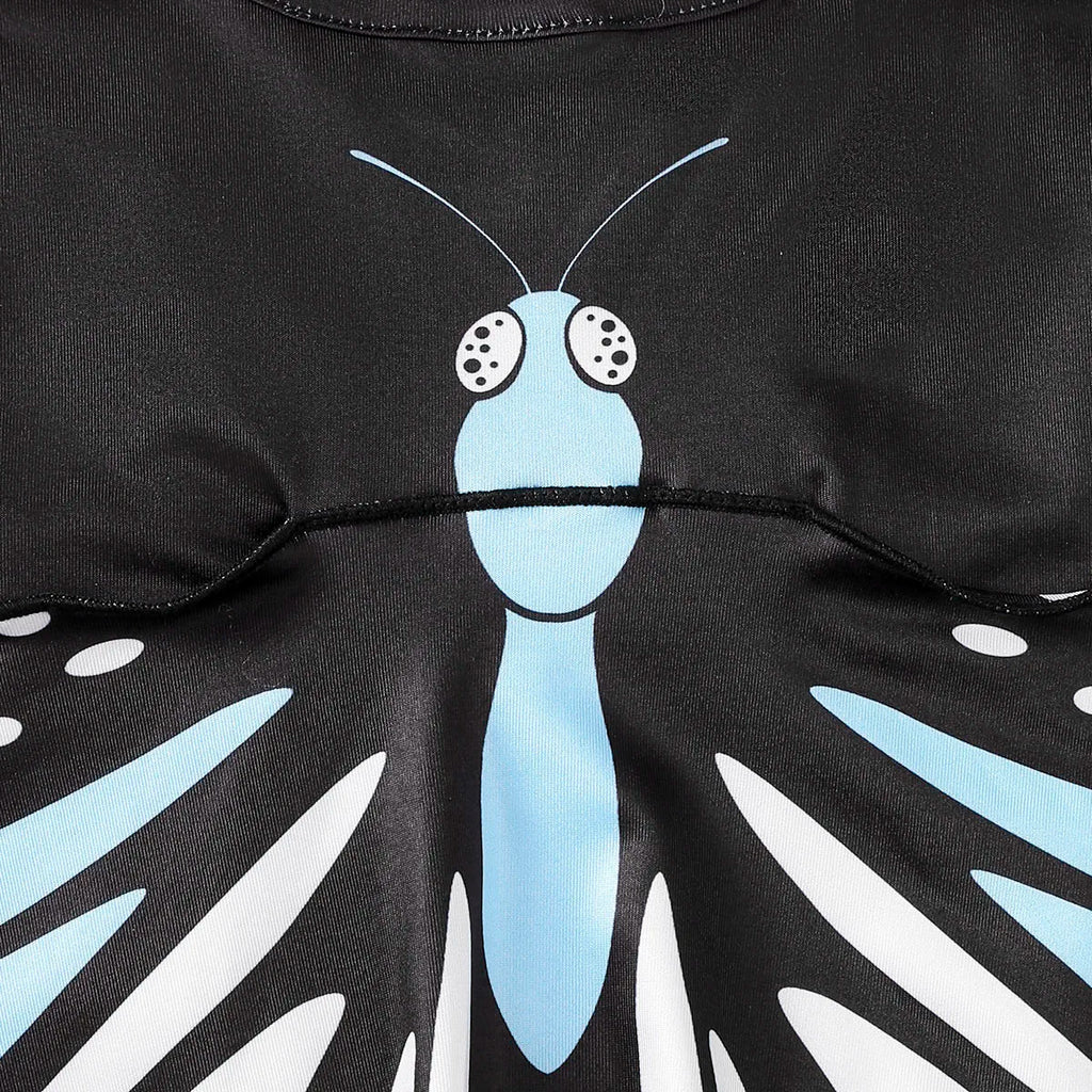 4-7 Year old Girls' Long sleeved Shirt Blue Butterfly Print Role-playing shirt, Children's girls' Autumn Performance Costume