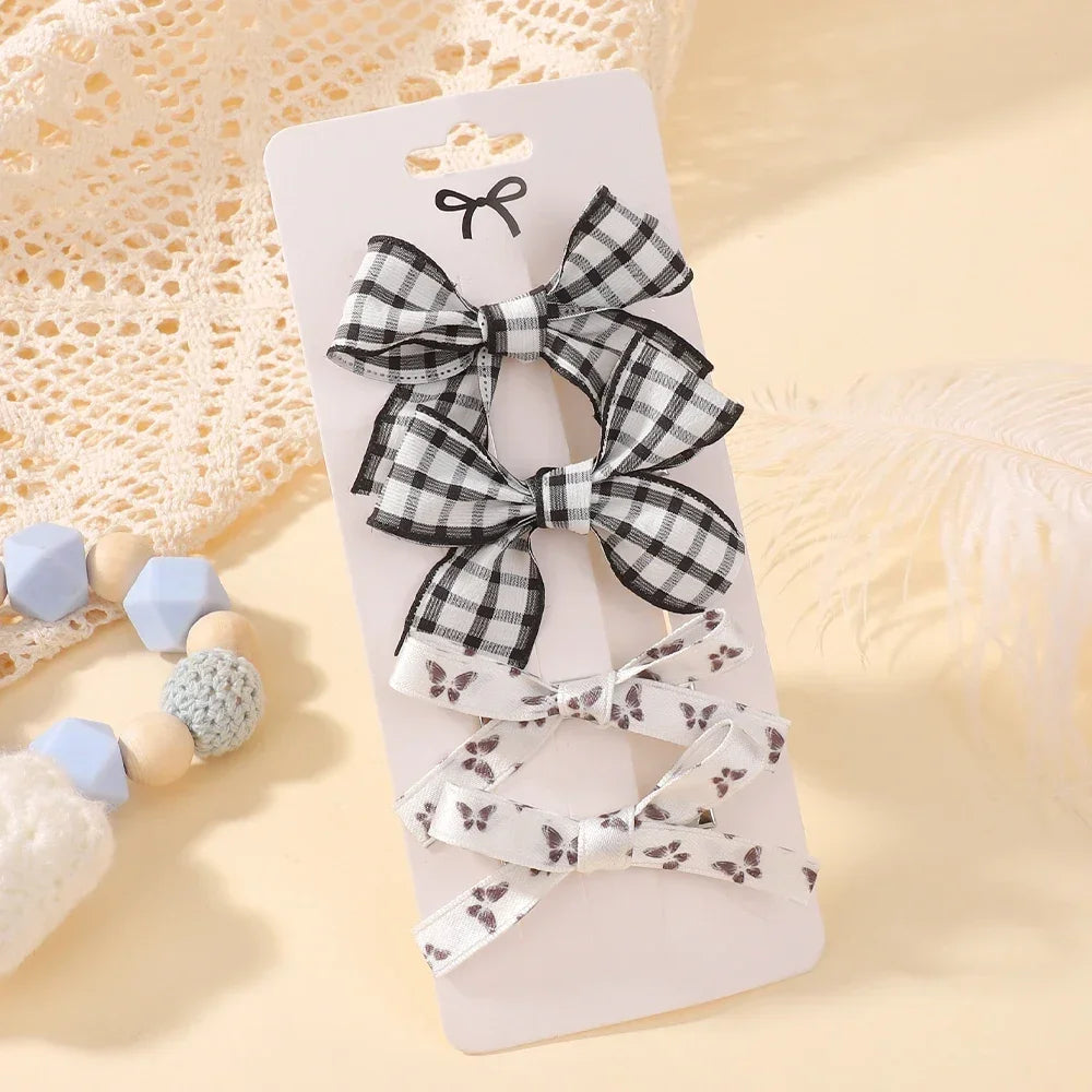 4Pcs/Set Baby Girls Hair Accessories Sweet Plaid Flowers Lace Bows Hair Clips Lovely Ins Hairpin Barrette Headwear