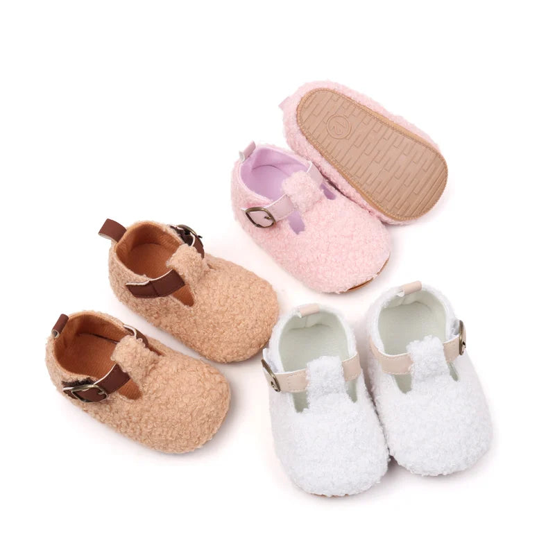 Winter Cute Baby Girl Boy Velvet Cotton Shoes Warm Plush Comfortable TPR Sole Anti Slip Solid High Quality Walking Shoes BMB4005