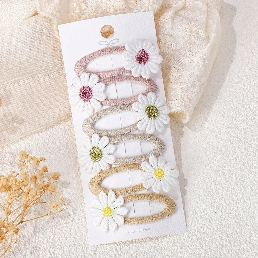 6PCS Cute Daisy Flower Hair Clips Bangs Hairpins for Kids Lace White Barette Princess Hairgripes Children Hair Accessories