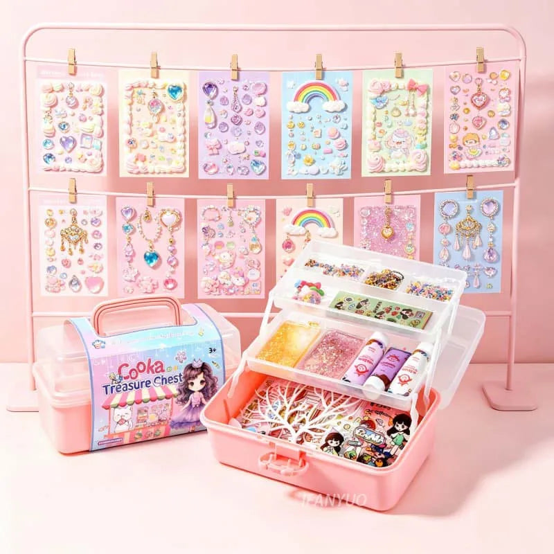 Guka DIY Craft Box for Girls Cream Glue Sticker Card Making Kit with Hair Clips Keychains Creative Handmade Birthday Gift Kit
