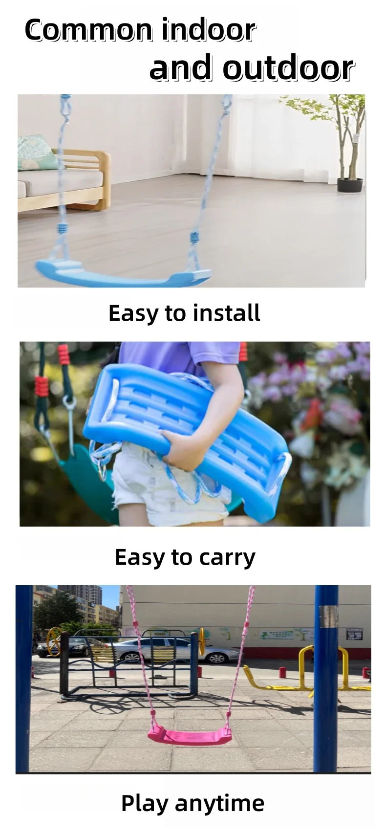 Large Curved Board Swing Seat for Kids - Indoor/Outdoor Garden Swing