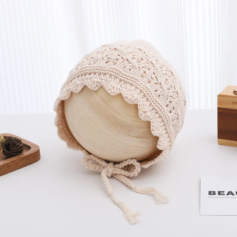 Solid Color Lace Turban Baby Hat Knitted Newborn Girls Hat Model Hn-001 Wholesale