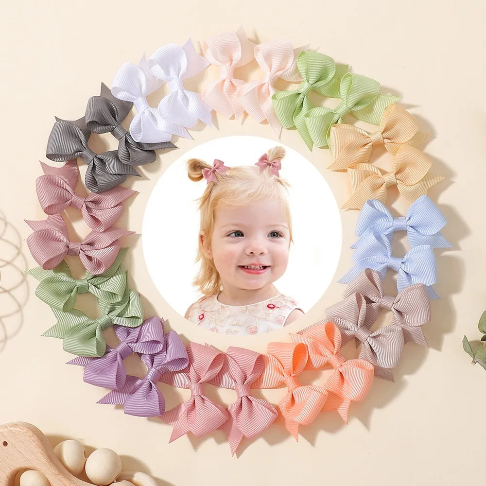 24Pcs 2-inch Hair Bows Clips for Girls Classic Ribbon Bowbot Pigtail Hairgrip Kids Hair Accessories Children's Headwear