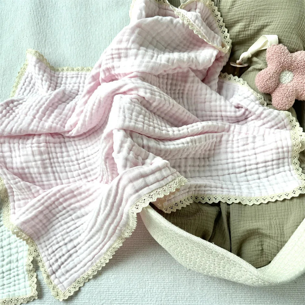 Newborn Baby Bath Towel 6 Layer Gauze Muslin Swaddle Cotton Receive Blankets Swaddling Wrap Lace Langer New Born Diapers Bedding