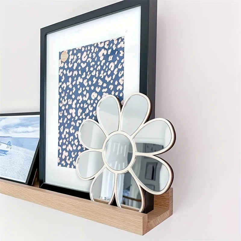Ins Nordic Daisy Mirror Wooden Acrylic No Drill Wall Decor For Home Bedroom Display Model DS01