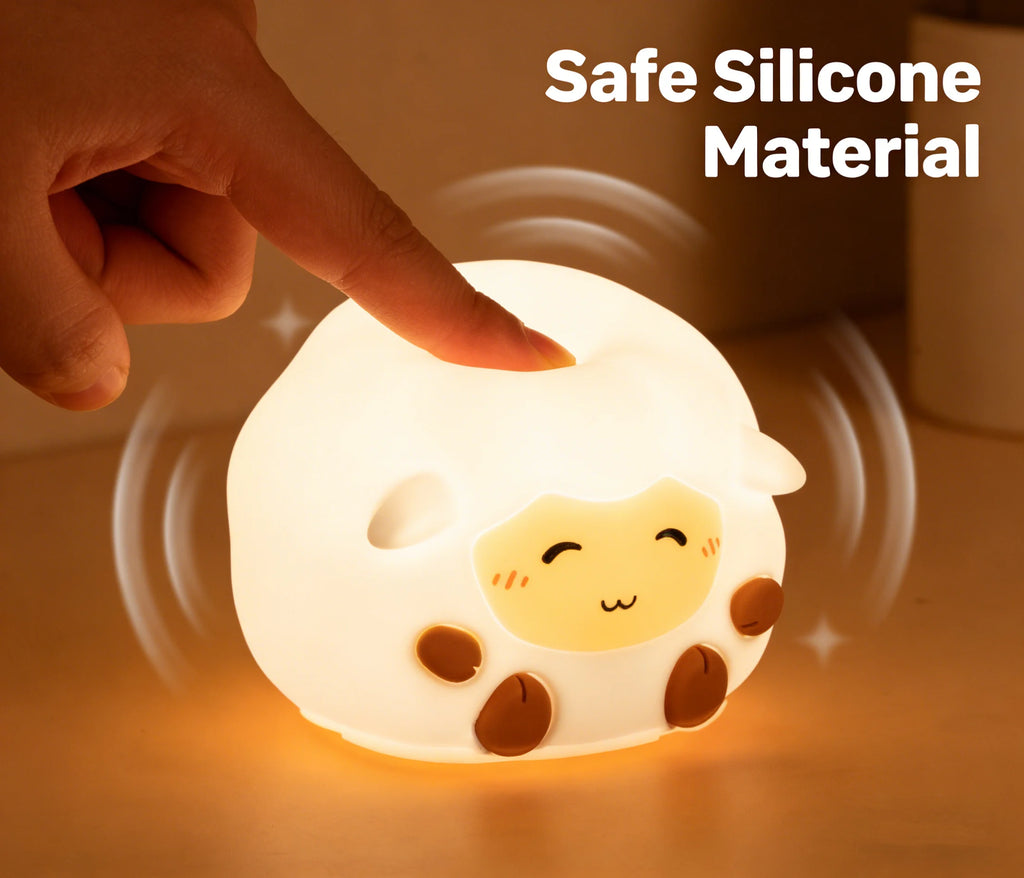 Cute Silicone Sheep Patting LED Night Light USB Rechargeable Dimmable Eye-Friendly Lamp for Kids Bedroom Decor Birthday Gift