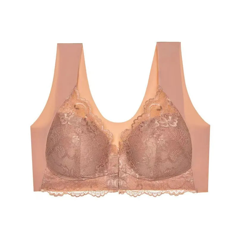 1 Piece Front Buckle Bra without Steel Ring Gathered Small Breasts Lace Non-marking Tank Top Underwear Female