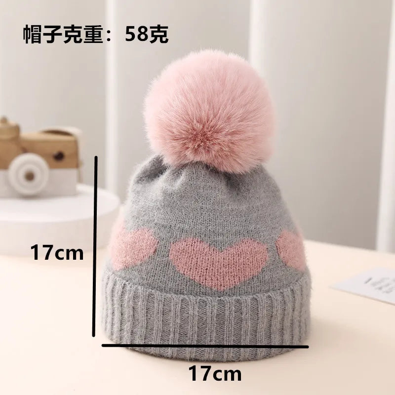 New Winter Baby Hat Double Layer Thickened Jacquard Love Heart Knitted Hat0-12Newborn Baby Knitted Hat