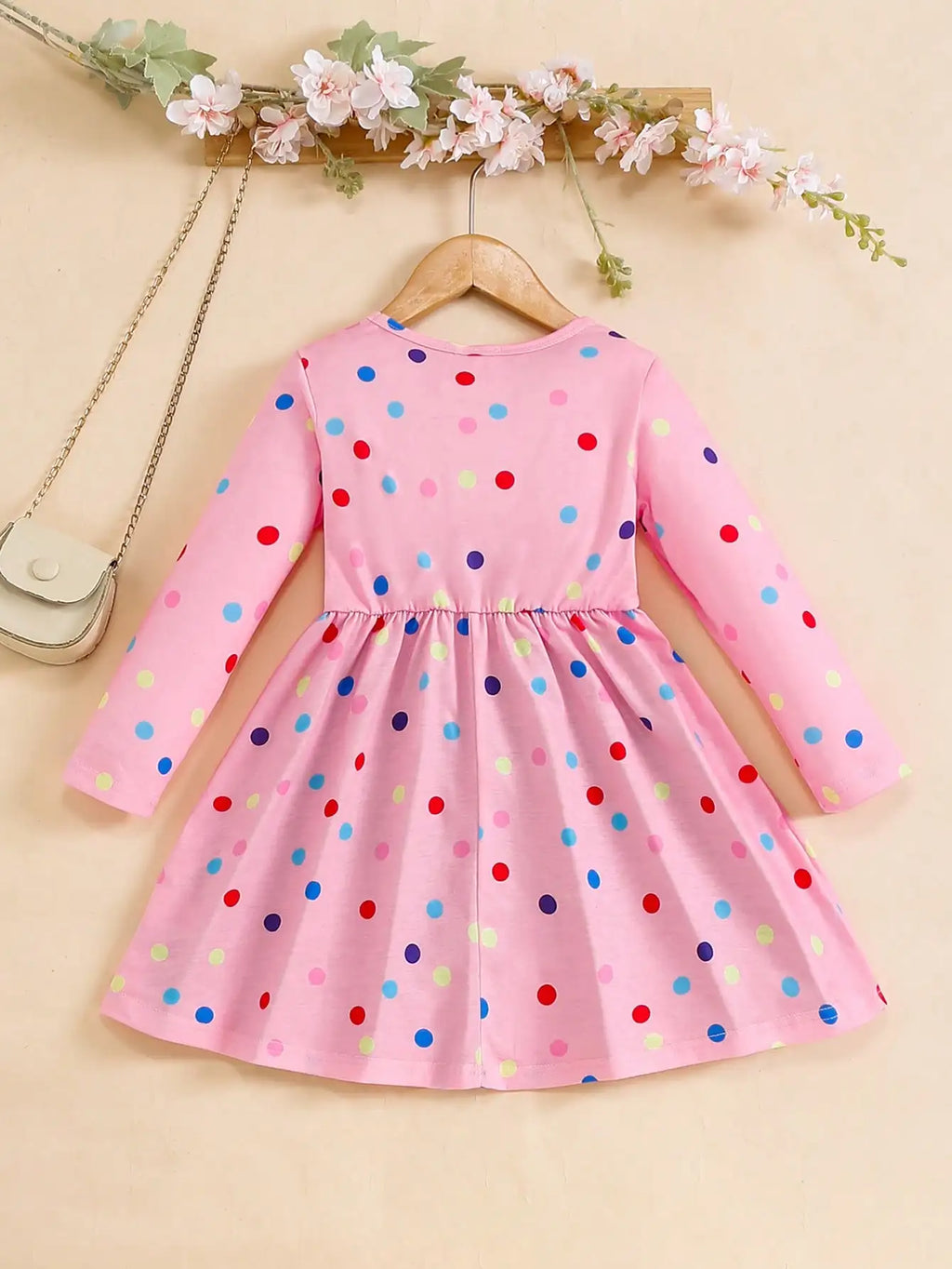4-7 Year Children Girls Spring  Autumn Dress Rainbow Polka Dot Long sleeves Dress Girl  Fashionable Clothing