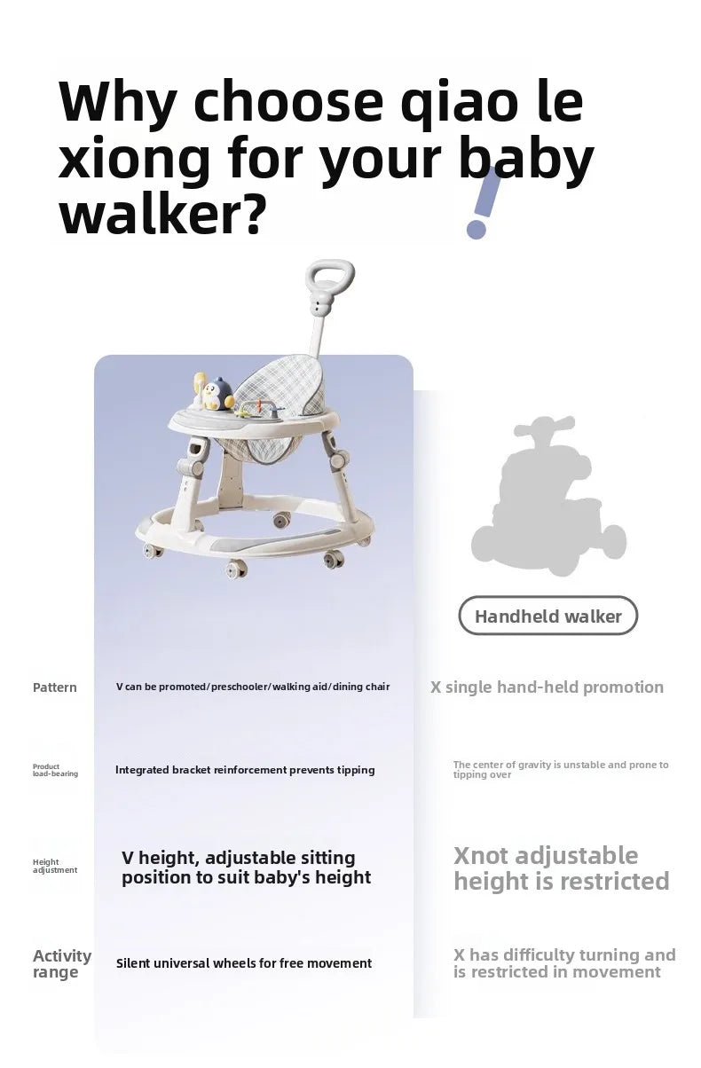 Baby Walker Foldable Multifunctional Toddler Learning Walk Car Anti O-Leg Design Adjustable Music Tray Safety Wheels