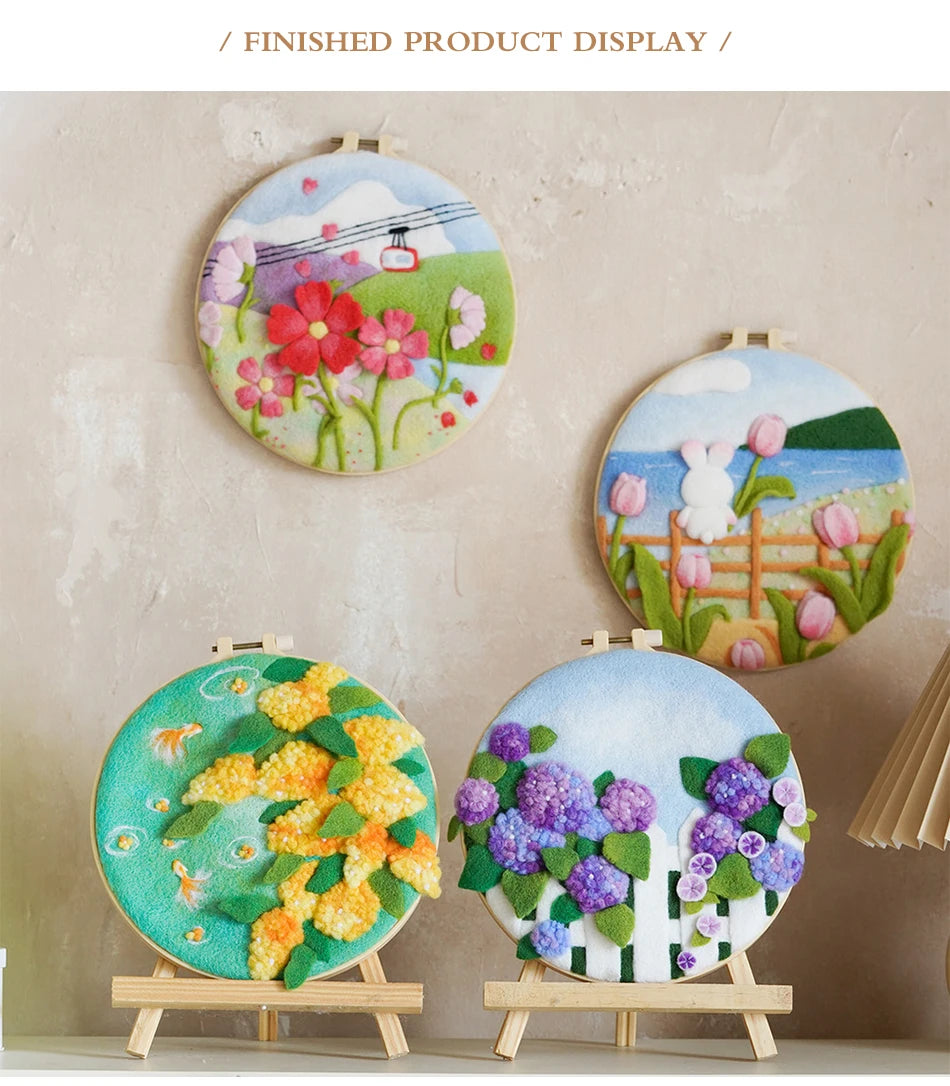 GATYZTORY DIY Wool Painting Kit With Frame Felting Needles Handmade Picture Kit Hot Air Balloon For Home Decors Crafts Gift