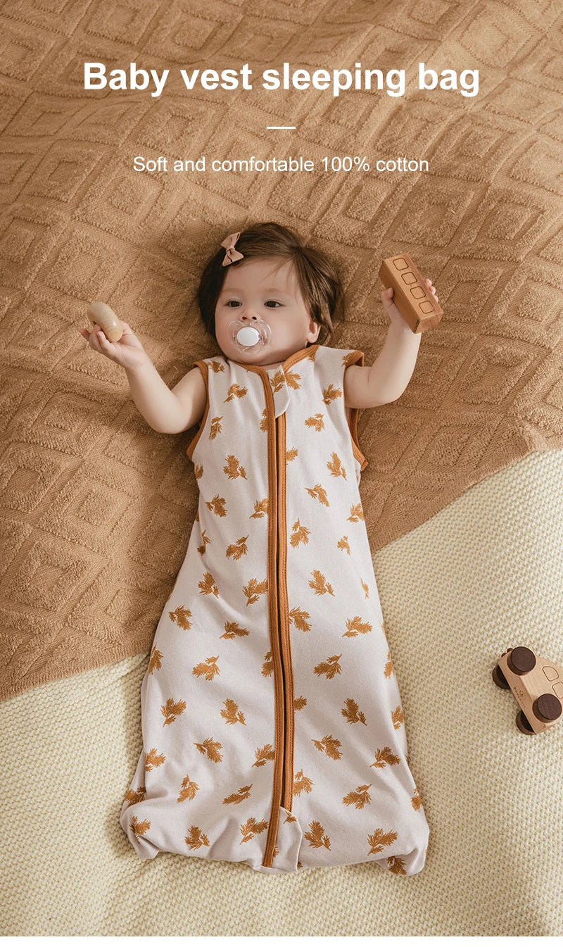 0-24 Months Baby Sleeping Bag Summer Thin Layer Sleep Sacks 0.5Tog One-Piece Sleepwear Beige Wheat Printed Anti-Kick Blanket