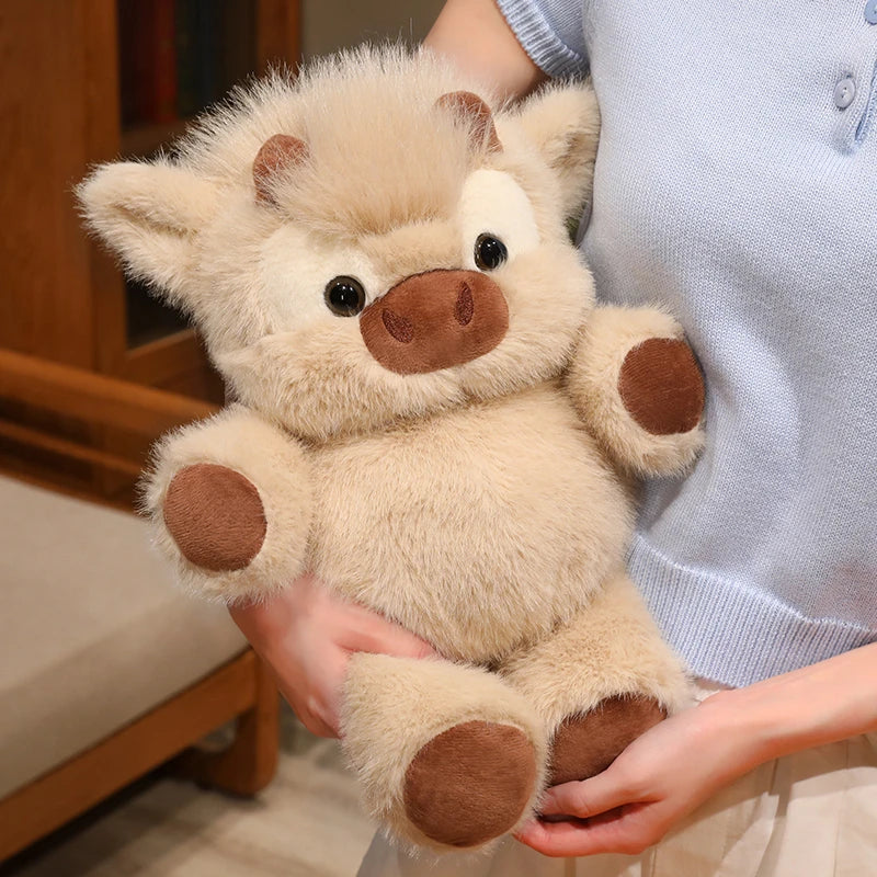 Adorable Highland Cattle Plush Toy 40cm - Huggable Running Cow Stuffed Animal Made with Premium Soft Fabric, Soothing Companion