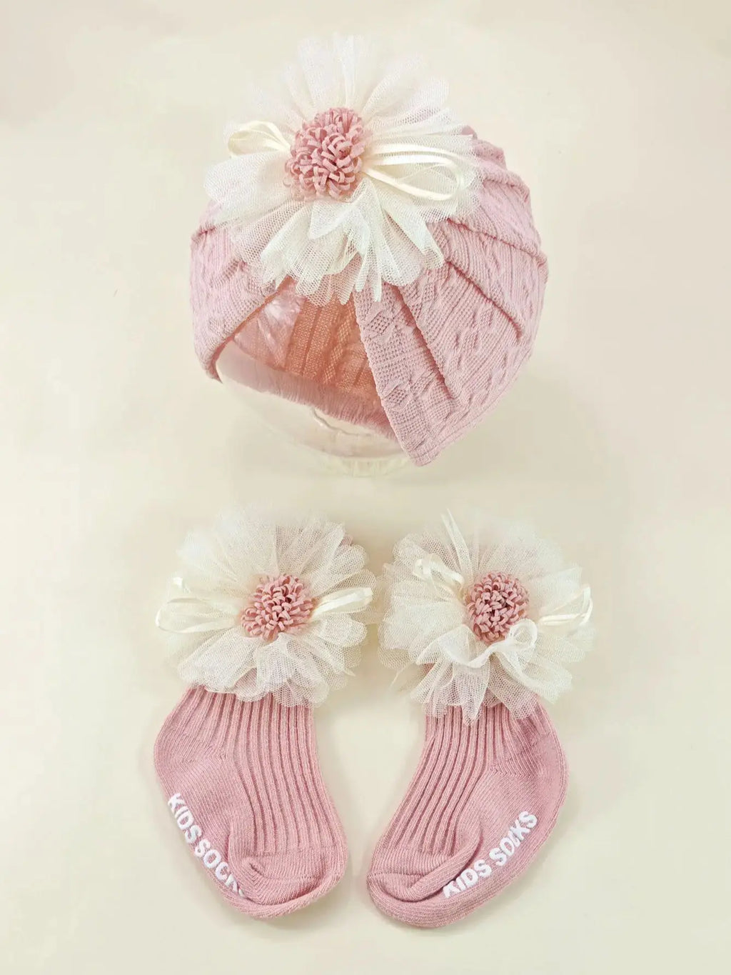 2pcs/set Newborn Elastic Turban Hat set Baby Girls Bow Cap Socks Set Baby Accessories Short Tube Sock Infant Indian Caps