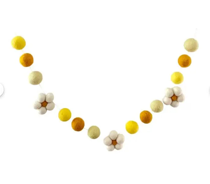 Nordic Style Pure Wool Ball Ins Handmade Felt Daisy Wreath Green/Pink Bohemian Home Room Nursery Decoration Daisy Garland Decoration