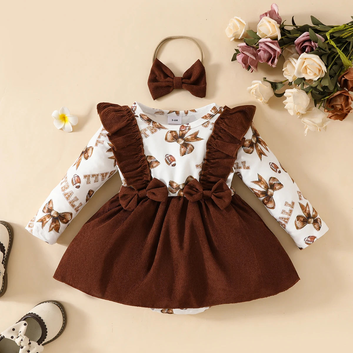 0-18 Months Baby girl Dress Ruffled Bow Corduroy Long sleeved Dress+Headband 2Pcs/Set Baby Girl Spring and Autumn Dress
