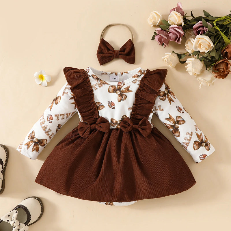 0-18 Months Baby girl Dress Ruffled Bow Corduroy Long sleeved Dress+Headband 2Pcs/Set Baby Girl Spring and Autumn Dress