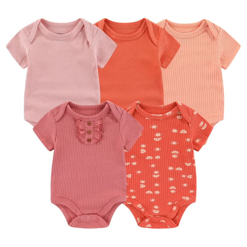 Four Seasons Unisex Infant Bodysuits Set 3 4 5 Pcs Cartoon Print Newborn Onesies