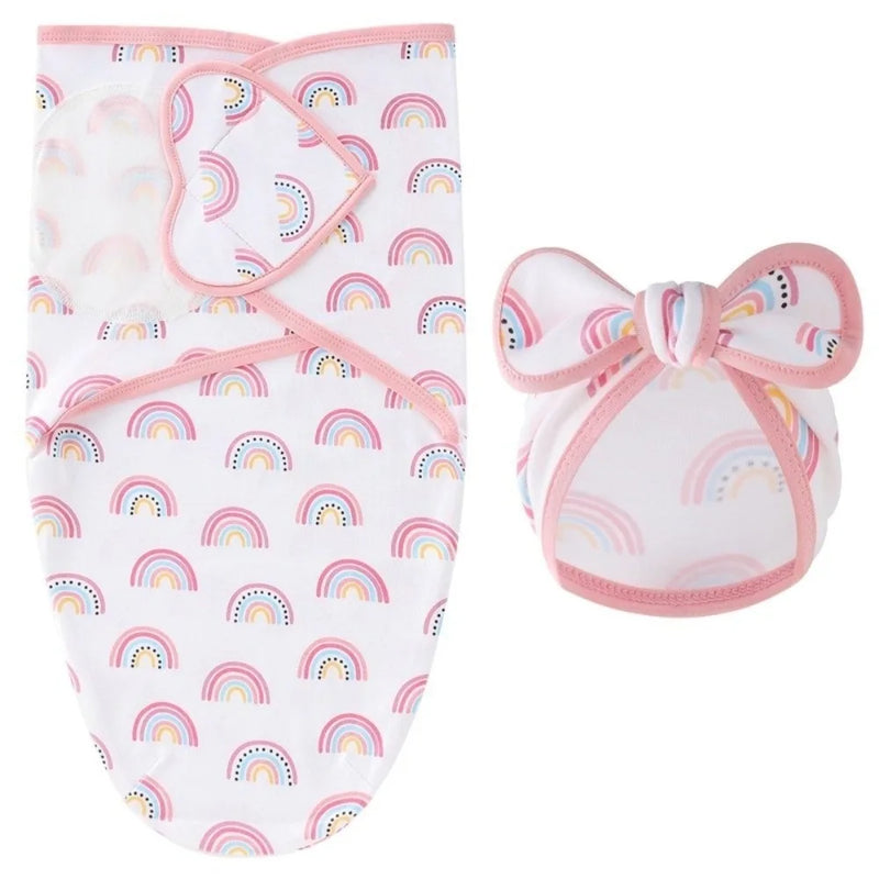 Bowknot Blanket Hat Set Soft Fabric Lightweight Material Newborn Photography Blanket Flower Adjustable Wrap