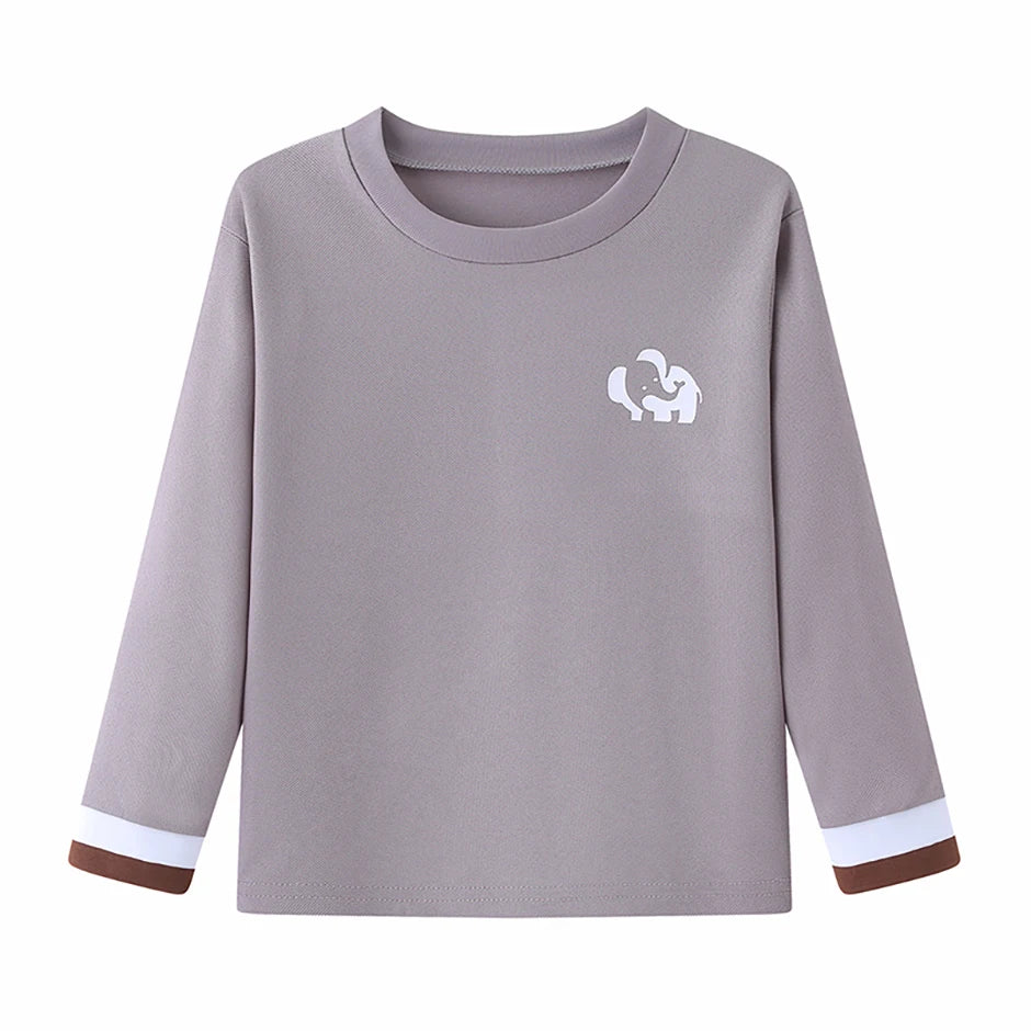 1/3 Piece Autumn And Winter Children's Solid Color Small Logo Fashionable Long Sleeved T-shirt Boys And Girls Round Neck Shirt