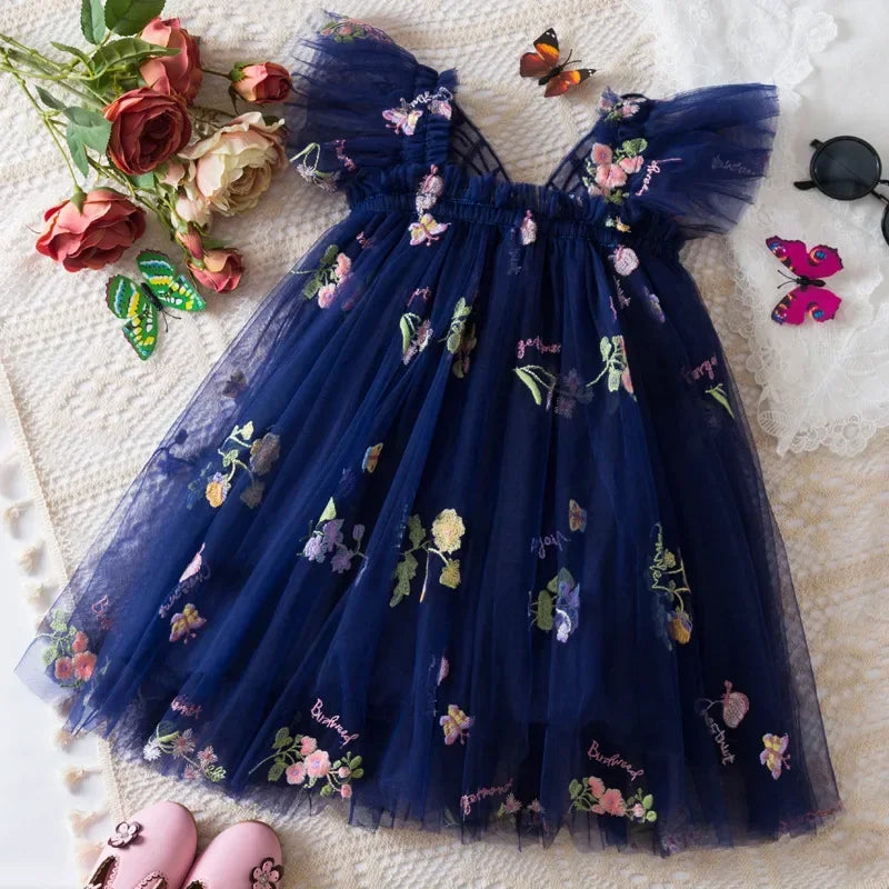 Girls' Dress Summer Lace Floral Print Cute Princess Baby Girl Dress Adorable Wedding Flower Girl Outfit