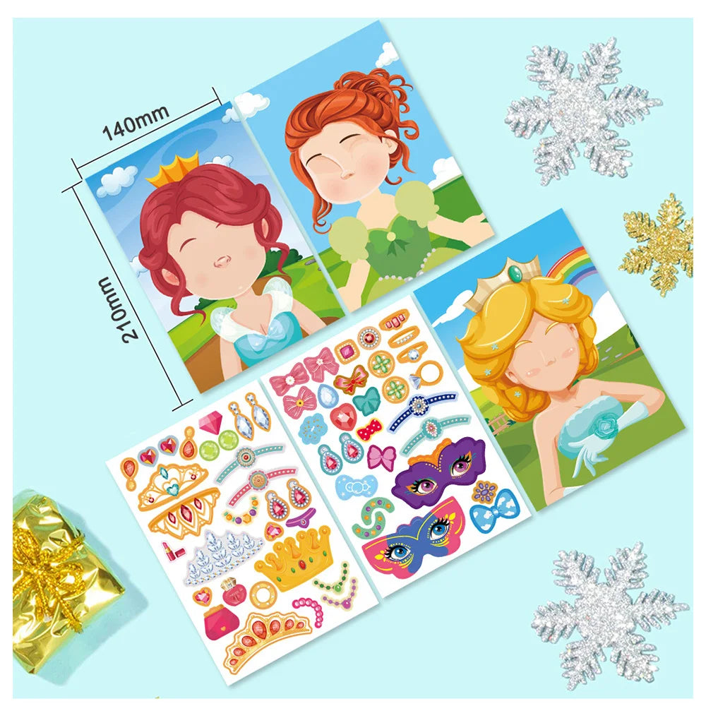 Make a Face DIY Animal Princess Dinosaur Jigsaw Stickers Kids Puzzle Games Funny Cartoon Educational Craft Stickers Toy For Baby