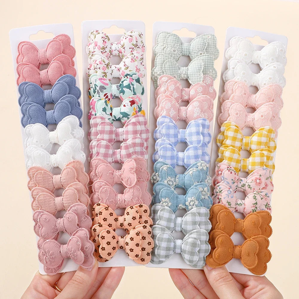 BABY BOWS 10Pcs/lot Candy Colorful Bowknot High Quality Cotton Printed Hair Clip Girls Kids Bangs Hairgripes Accessories