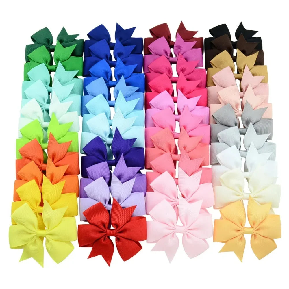 Madeway 24Pcs Solid Colors Hair Bows With Clips For Kids Grosgrain Ribbon Hairpins Headwear