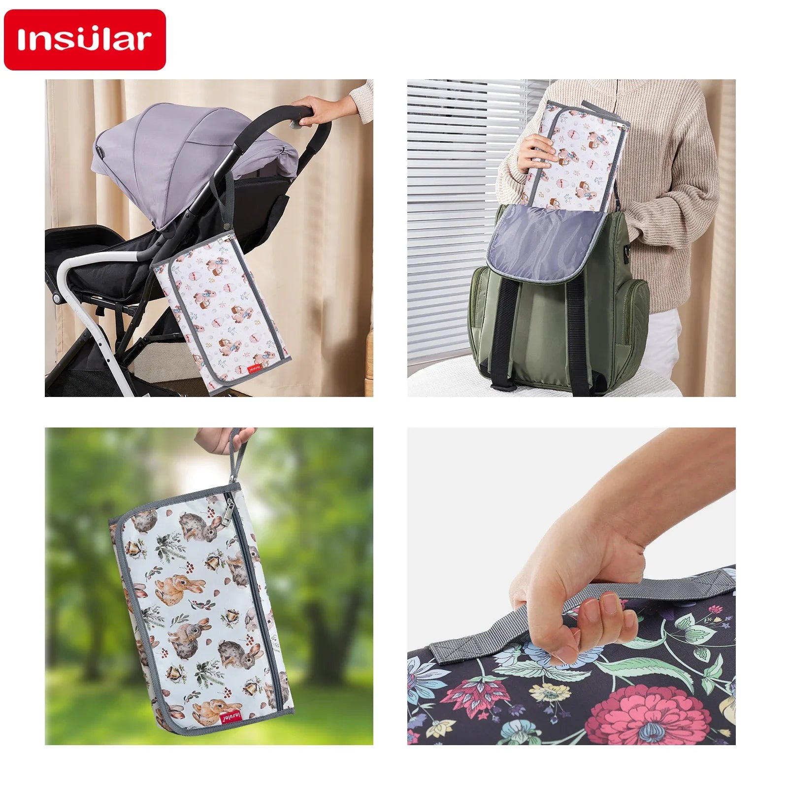 INSULAR Foldable Nappy Changing Cushion 3-Layer Waterproof Diaper Changing Mat Multi-Purpose Convenient Baby Care Product for Ki