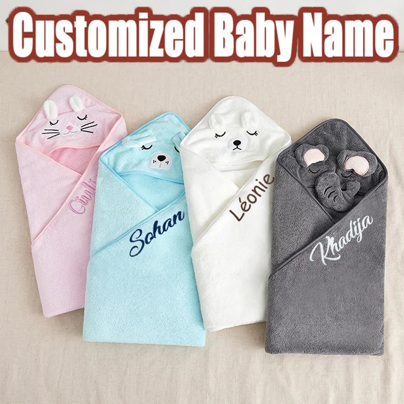 Personalized Baby Bath Towel with Name – Cartoon Animal Hooded Soft Towel
