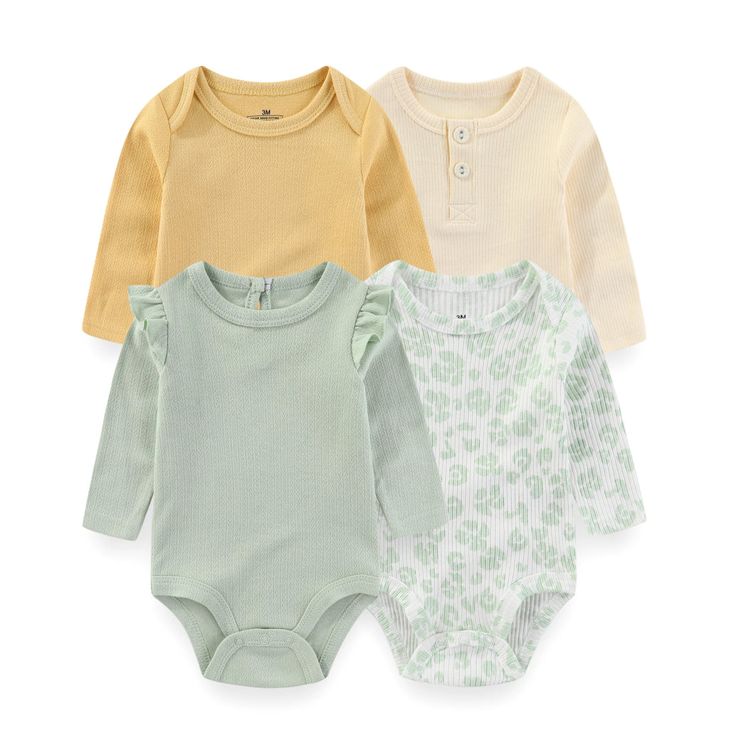 4-Piece Cute Baby Boys Girl Long Sleeve Bodysuits Newborn Onesies 0-12 Months Infant Clothes Four Seasons Bebe Clothing