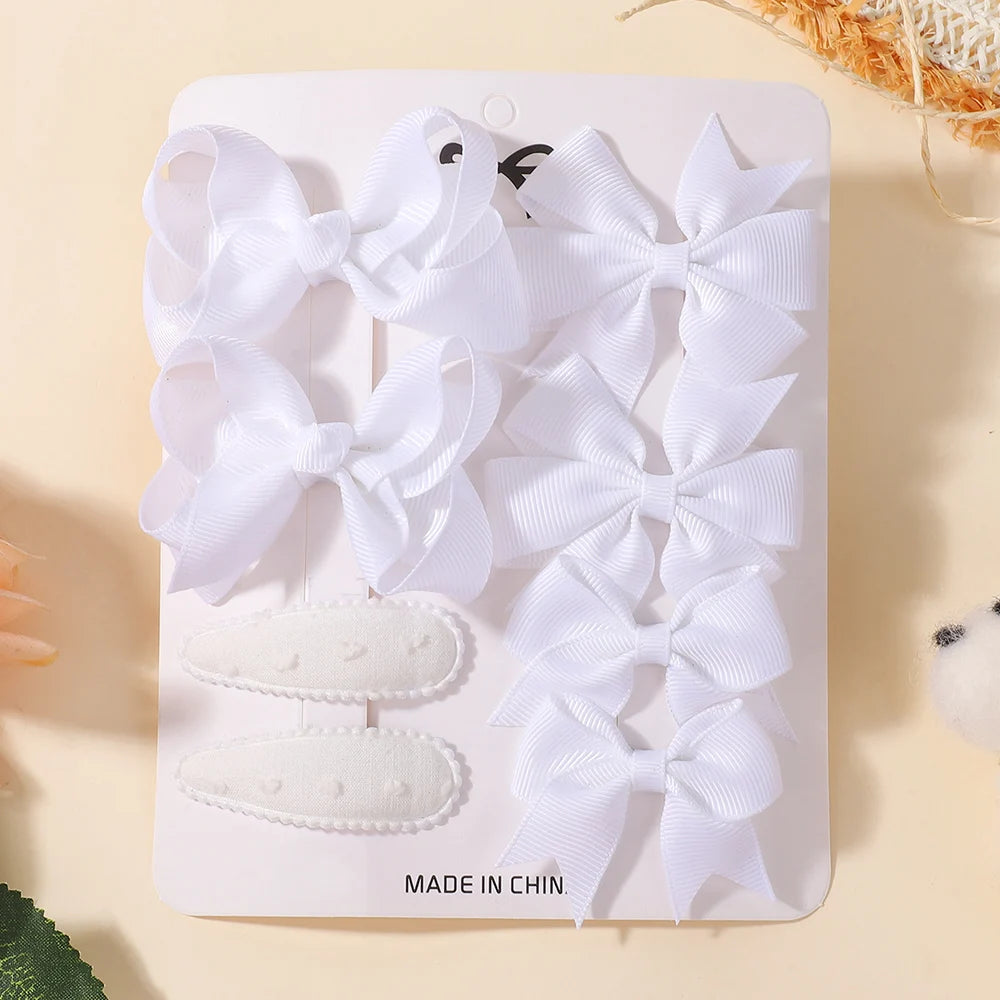 8Pcs Kids Bows Hair Clips Gift Set Including 4 Styles Webbing BB Head Clips For Girls