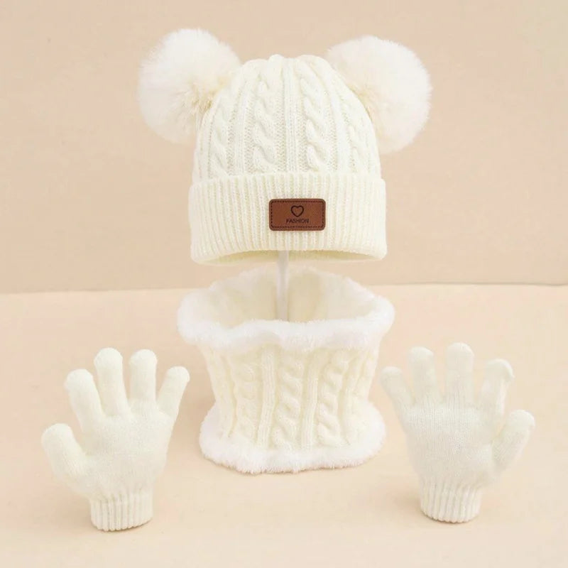 European And American Style Children'S Hat Scarf Gloves Three-Piece Set Autumn Winter Single Ball Baby Infant Casual Versatile