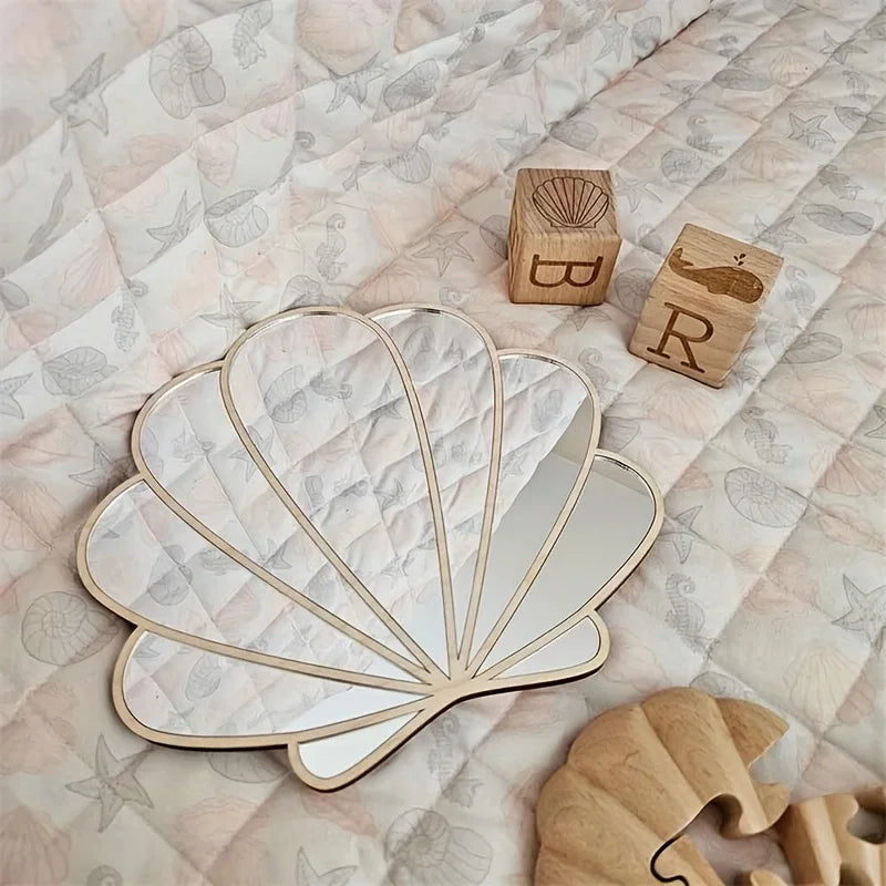 Scandinavian Wooden Shell Mirror - Anti-Shatter Silver Wall Decor