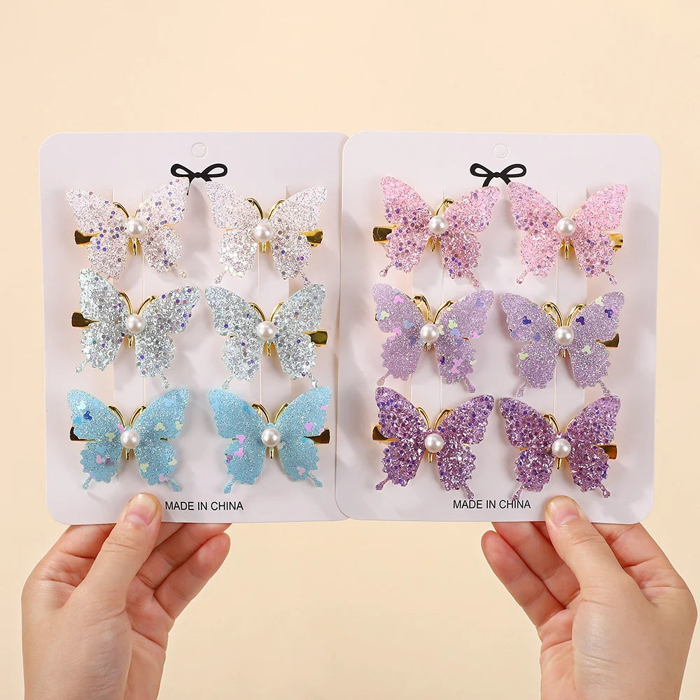 6Pcs Colorful Butterfly Hairpins Girl Hair Clips Barrettes Women Sweet Hair Ornament Rainbow Headwear Fashion Hair Accessories