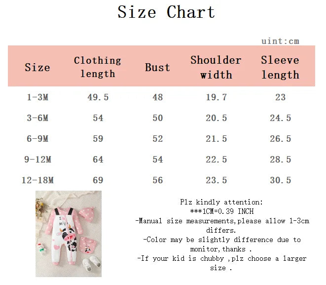 New baby Girl Long sleeved Bodysuit Cute Little Cow Circular dots Jumpsuit+Hat+Drool towel 3pc/set 0-18Months Baby Crawling suit