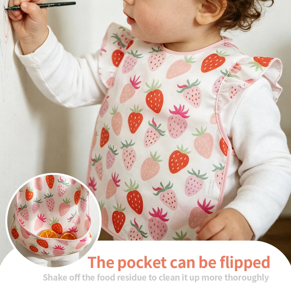 Elinfant 1 Pc Baby Bib For Eating Waterproof Reusable Wipeable Toddler Bibs with Catch-All Pocket Feeding Bibs for Girls & Boys