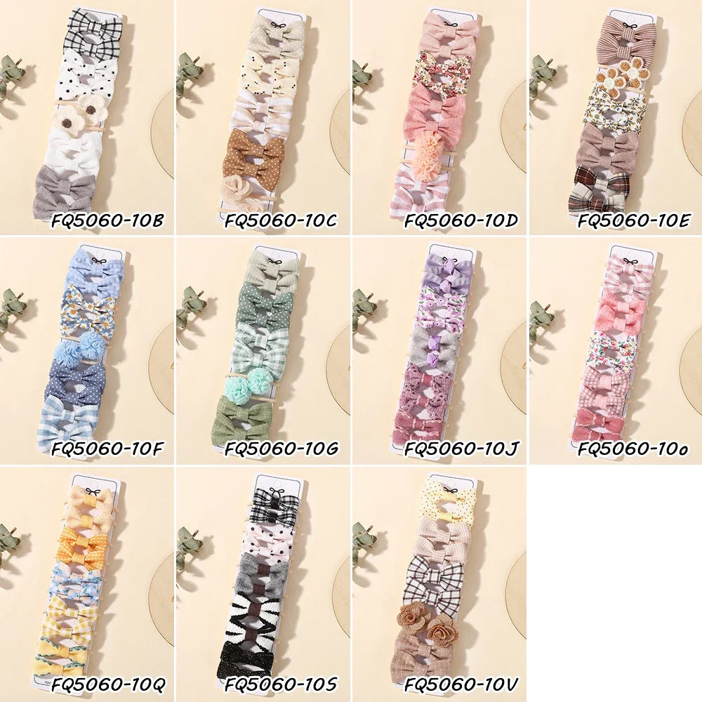 10Pcs Girls Fresh Bowknot Head Rope Sweet Printing Double Ponytail Hair Ties Bands Head Scrunchies Without Cardboard