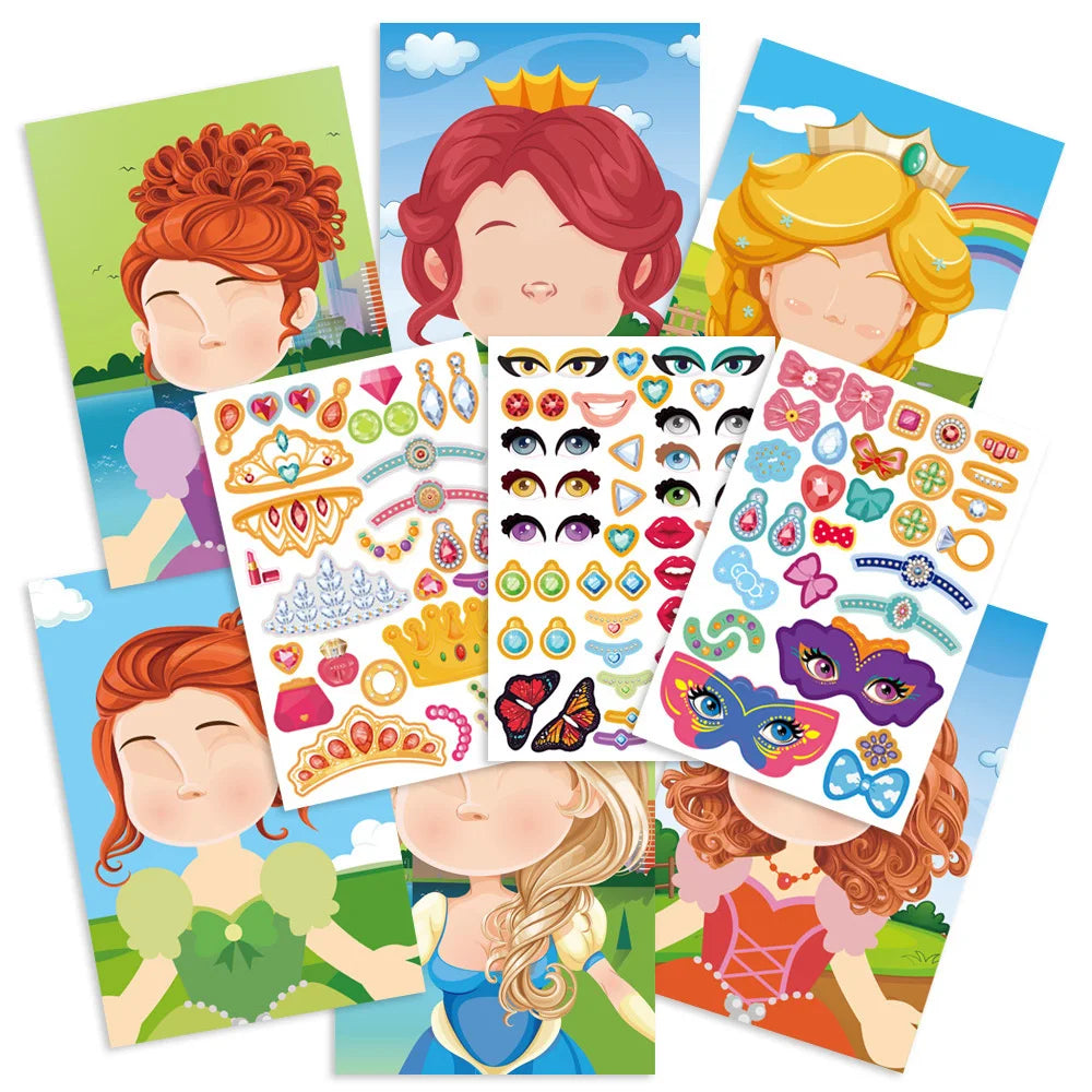 Make a Face DIY Animal Princess Dinosaur Jigsaw Stickers Kids Puzzle Games Funny Cartoon Educational Craft Stickers Toy For Baby