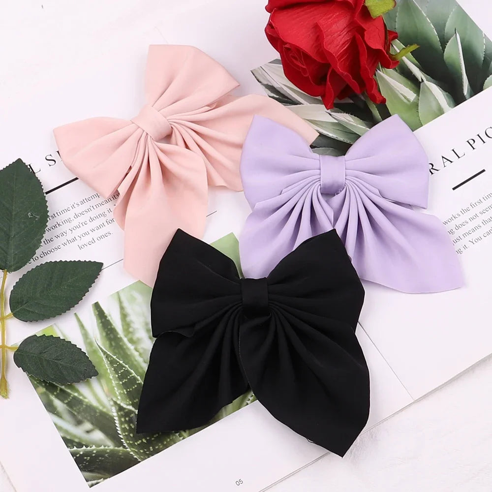 5Piece Mixed Color Ribbon Bow Girls Hair Clips Elegant Solid Color Bow Hair Accessories Hair Clips for Girls Headwear