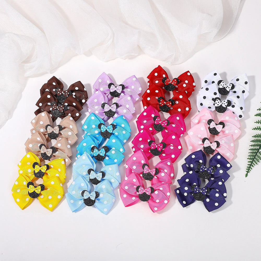 2Pcs/lot 3.9inch big bows hair bangs clip for little girls cartoon party headdress sweet polka dot bow hair clip set