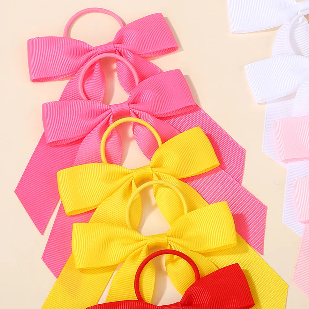 BABY BOWS 20Pcs/lot Girls Sweet Bows Hair Rope Rubber Band Ribbon Bow Elegant Ponytail Headband Gift Set Solid Hairring Dressup