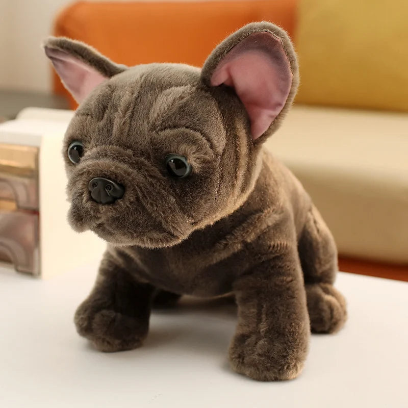 Hot 28cm Bulldog Plush Toy Realistic Stuffed Animals Black Grey Bulldog Plush Lifelike Pet Dog Soft Doll Gift