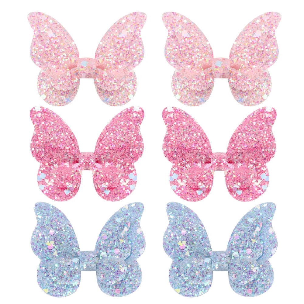 40Pcs Random Color Sparkling Bow Hair Clips Girls Lovely Butterfly Hairgripes Boutique Kids Hair Accessories