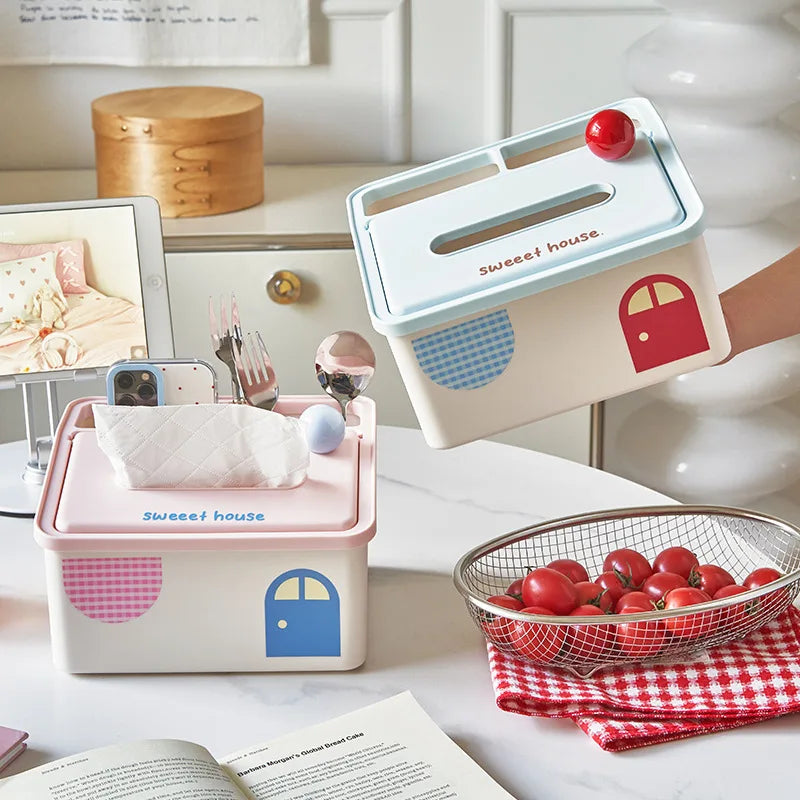 Cartoon Tissue Box Desktop Multi Functional Large Capacity Storage Box Cute Paper Towel Box Paper Drawer for Room Coffee Table