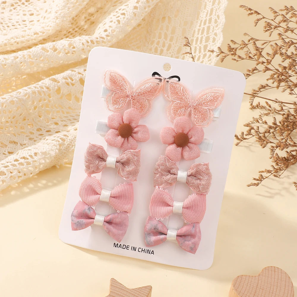 10Pcs Set Multicolor Flower Hair Clips for Girls Primary Hair Accessory and Decoration