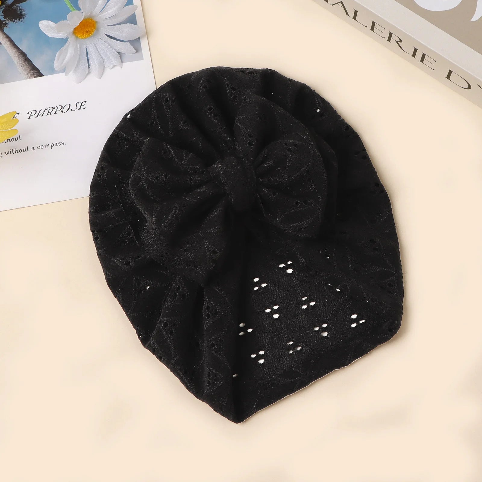 Double Layer Soft Knit Newborn Beanie Big Bow Hollow No Brim Infant Girls Pullover Hat Baby Photo Props Head Cap