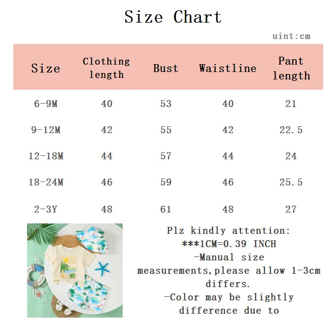 0-3 Year Boys' Summer Vacation Set Coconut Tree Seaside Printed Short Sleeve+Shorts+Hat 3Pcs/Set Seaside Vacation Leisure Set